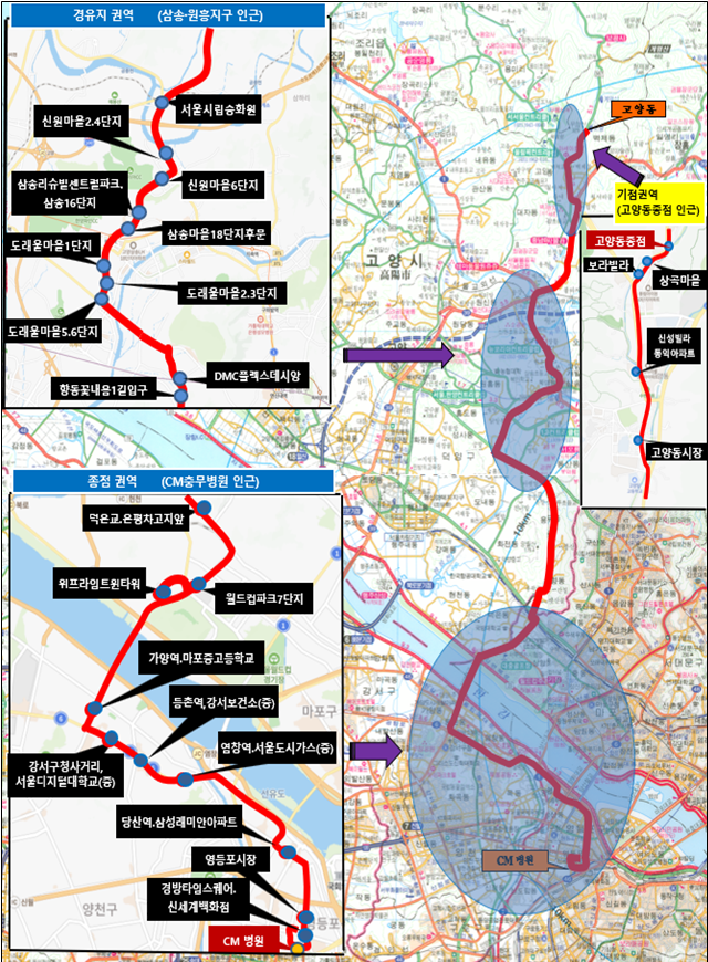 고양시 7602번 노선 운행도(고양동 ~ CM병원(영등포)). 국토교통부 제공