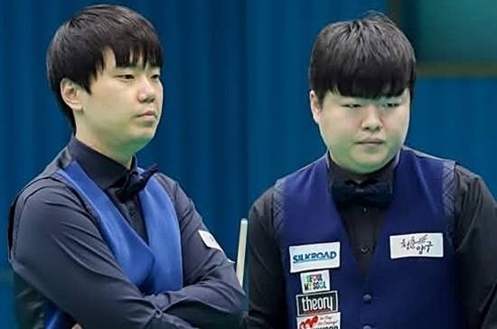 김행직(왼쪽)과 조명우가 26일 강원도 양구 청춘체육관에서 열린 ‘제13회 국토정중앙배 2025 전국당구대회’ 남자3쿠션 8강전서 나란히 승리, 4강서 맞붙게 됐다. 반대편 4강에선 김진열과 최완영이 격돌한다. (사진= 대한당구연맹)