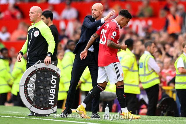 맨유 시절 산초는 에릭 텐 하흐 감독과 마찰을 빚어 떠돌이 신세가 됐다./게티이미지코리아