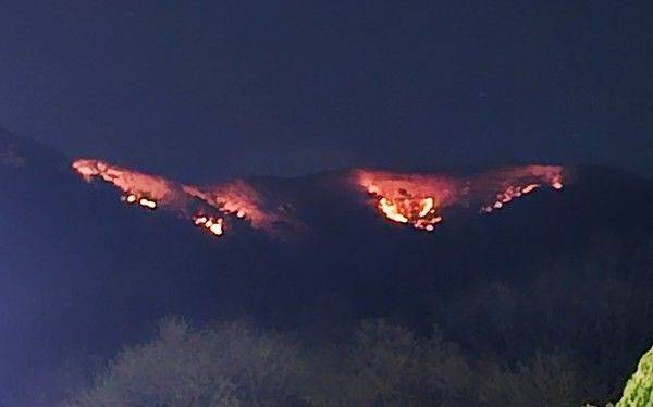 [양산=뉴시스] 양산 대운산 정상까지 확산한 울주군 온양산불. (사진=양산뉴스파크 제공) 2025.03.26. photo@newsis.com *재판매 및 DB 금지