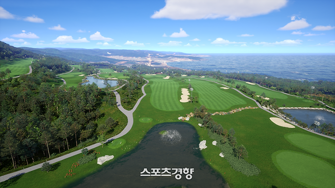 ‘2025 골프존코스 펀데이터’에서 전 홀 바다를 볼 수 있는 코스로 꼽힌 골프존카운티 감포(1H) 골프존 투비전NX 3D 코스이미지. 골프존 제공