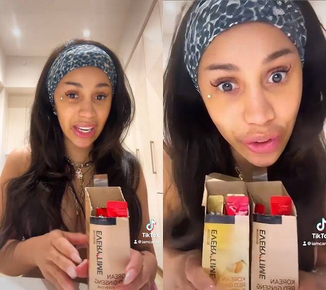 미국 카디비(Cardi B) 틱톡 계정에 올라온 ‘정관장 에브리타임’ 섭취 영상 캡처 이미지 (사진=KGC인삼공사)