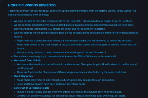 - 공포의 환영과 타락 마부 변경점에 대한 공지 (출처 : 와우 공식 포럼)