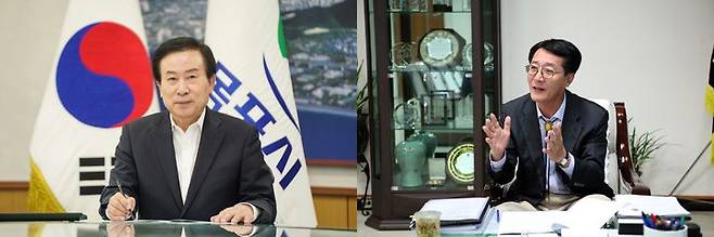 [목포=뉴시스]박홍률 목포시장(왼쪽)과 박우량 신안군수.  *재판매 및 DB 금지