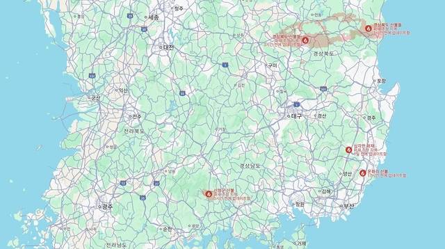 구글 지도로 살펴본 화재 지역 모습. 구글