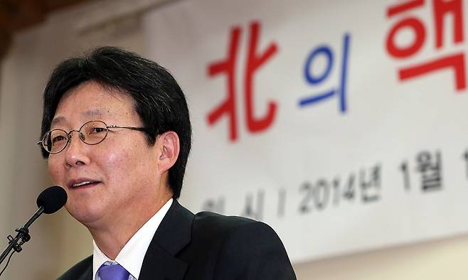 지난 2014년 1월 15일, 유승민 전 의원이 국회 국방위원장 시절 국회 의원회관에서 열린 '북의 핵미사일-어떻게 방어할 것인가' 정책토론회에서 인사말하고 있다. 연합뉴스
