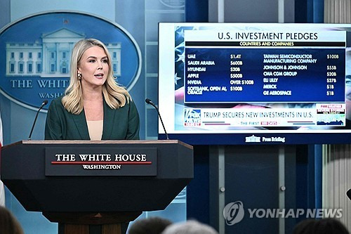 브리핑하는 캐롤라인 레빗 백악관 대변인 [워싱턴 AFP=연합뉴스. 재판매 및 DB 금지]