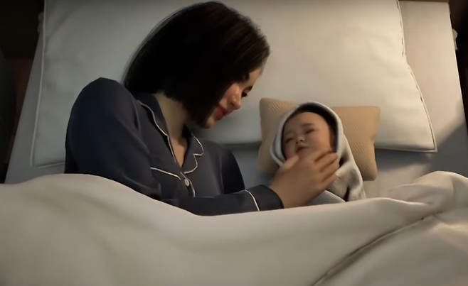 인조이 내 게임 캐릭터 ‘조이’가 출산한 모습 [유튜브 베이비하품 채널 캡처]