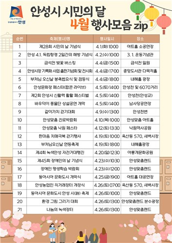 안성시 4월 예정된 다채로운 행사 [안성시 제공. 재판매 및 DB 금지]