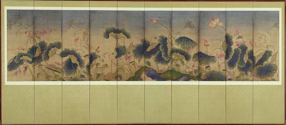 아모레퍼시픽미술관 '조선민화전'에 나온 '수련도 10폭 병풍'  [사진 아모레퍼시픽미술관]