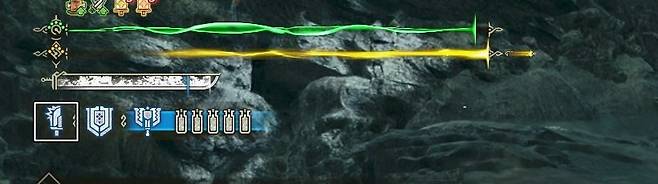 ▲ 차지 → 검: 고압속성베기를 타이밍에 맞춰 진행하면 검 강화가 이루어진다