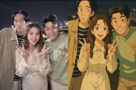 그룹 코요태와 오픈AI 이미지 생성 모델로 제작한 코요태의 모습(오른쪽). 코요태 멤버 신지 인스타그램 캡처