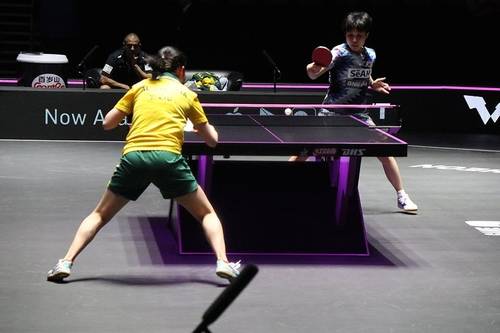 WTT 챔피언스 인천 여자단식 경기 중인 주천희(오른쪽) [대한탁구협회 제공. 재판매 및 DB 금지]