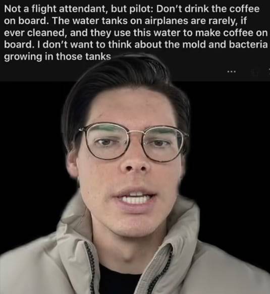 기내 커피 제조 과정의 비위생적 실태를 공개한 미 항공사 승무원. /틱톡