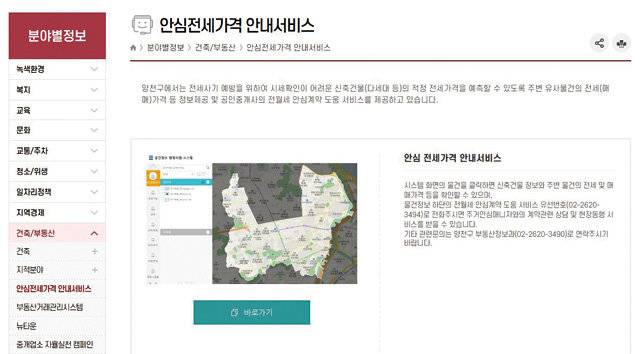 ‘안심 전세가격 안내 시스템’ 서비스 화면. 양천구 제공