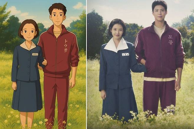 챗GPT 지브리 스타일로 생성한 넷플릭스 시리즈 ‘폭싹 속았수다’ 이미지(왼쪽)