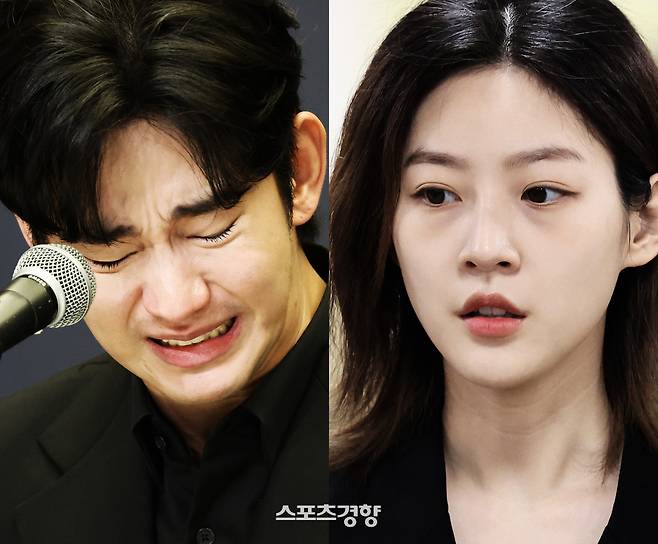 배우 김수현(왼쪽)과 고 김새론. 경향신문 자료사진