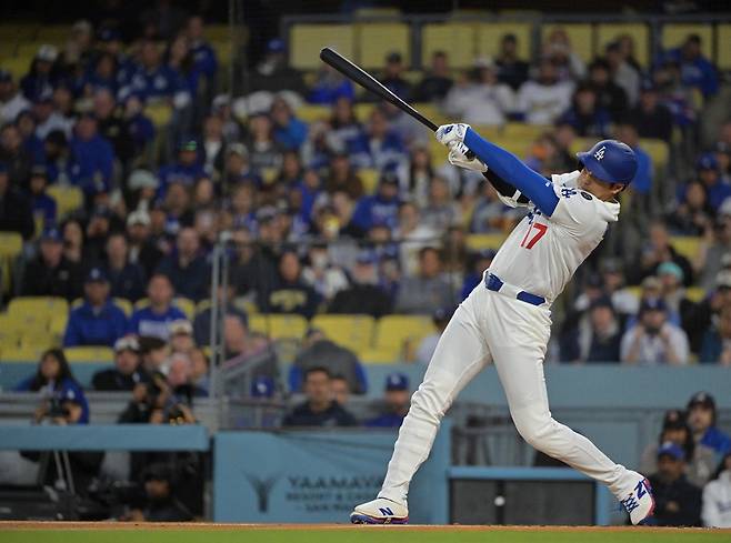 LA 다저스 오타니 쇼헤이가 2025 미국 메이저리그 정규시즌 경기에 출전해 타격하고 있다. REUTERS 연합뉴스