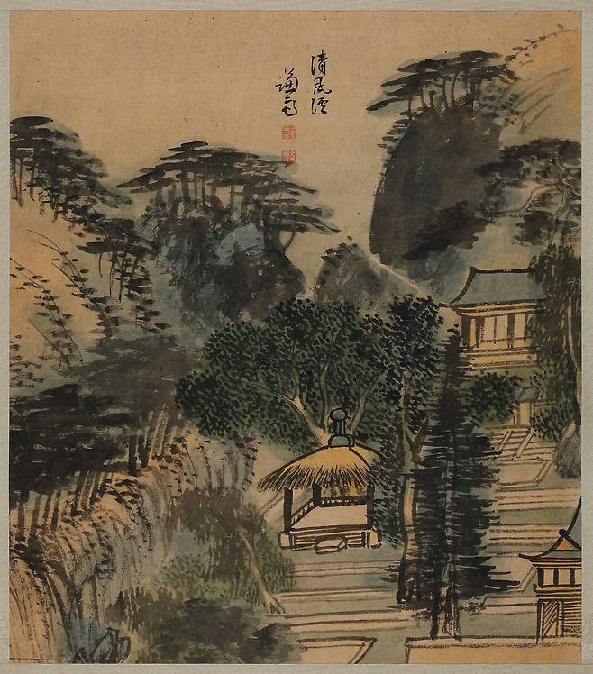 청풍계(장동팔경첩). 장동은 지금의 서울 종로구 청운효자동 일대로, 정선이 태어나 평생 살았던 곳이었다. 청풍계는 인왕산 동쪽 기슭의 북쪽에 있는 서울 종로구 청운동 52번지 일대의 골짜기를 부르는 이름이다. 장맛비 그친 여름날의 경치인 듯, 주변의 자연이 물기에 젖어 온통 짙푸르게 표현됐다. /간송미술문화재단