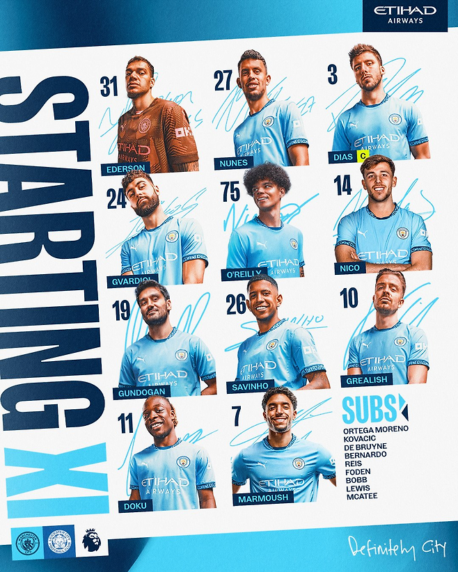 맨체스터 시티 선발 라인업. 맨체스터 시티 SNS