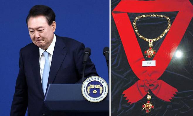 우리나라 최고훈장이자 대통령에게 수여되는 훈장인 무궁화대훈장의 모조품. 뉴스1· 세계일보 자료사진