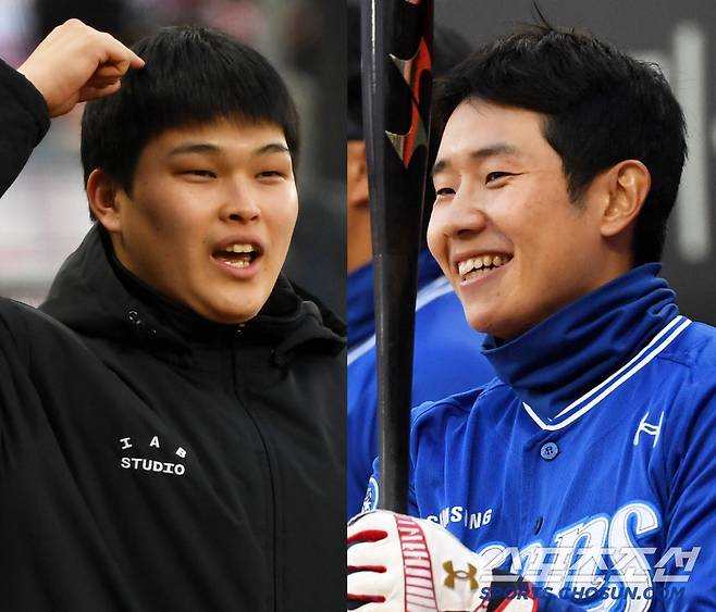 경기 시작 전 눈이 마주치자 KIA 최지민이 삼성 김지찬을 향해 반가운 마음을 전하고 있다. 광주=박재만 기자 pjm@sportschosun.com