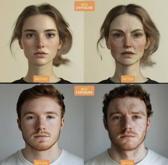 미세 플라스틱 노출 전과 중간농도 노출 시 얼굴 변화 예측. 비즈니스웨이스트 제공