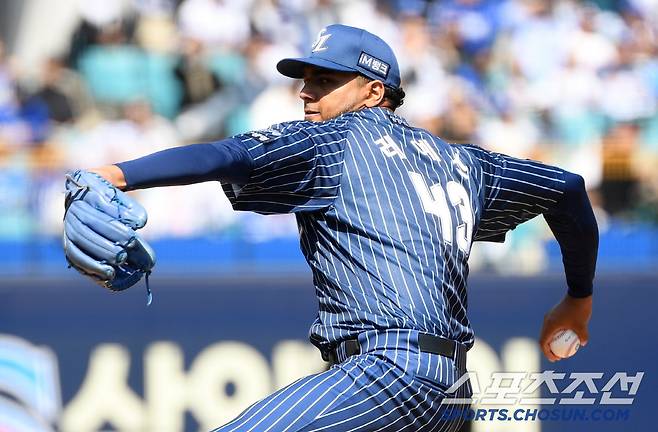 6일 대구 삼성라이온즈파크에서 열린 삼성 라이온즈와 한화 이글스의 경기. 삼성 레예스가 역투하고 있다. 대구=박재만 기자 pjm@sportschosun.com/2025.04.06/