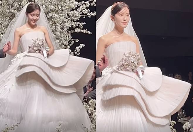 티아라 효민의 웨딩드레스가 국내 단 2벌 있는 사라므라드 하이엔드 웨딩드레스로 알려졌다. /사진=전효성·반윤희 인스타그램 갈무리