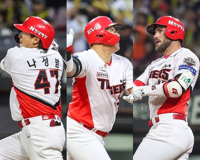KIA 중심타선 나성범-최형우-위즈덤(왼쪽부터). 사진 | KIA 타 이거즈