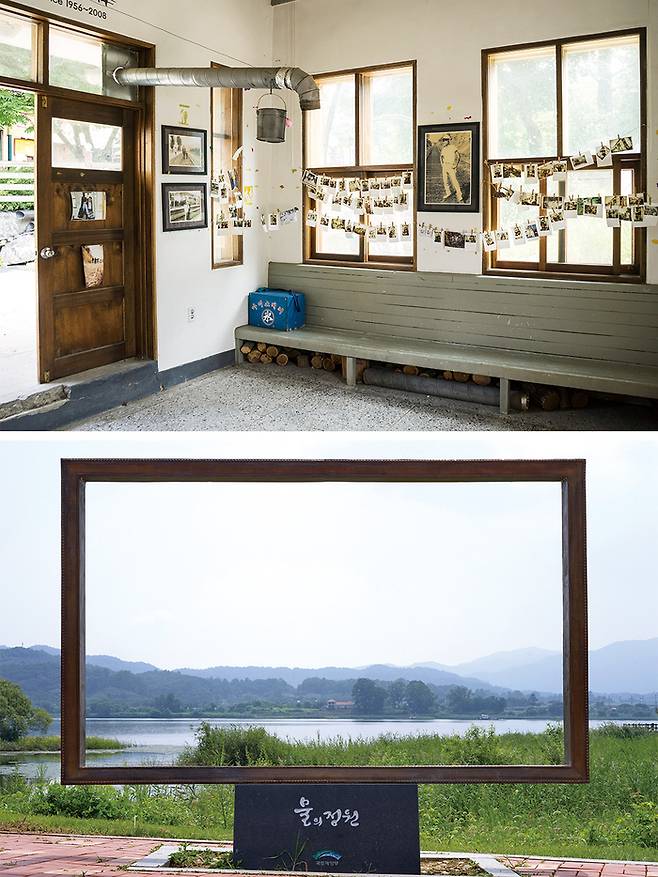 (위) 옛 분위기가 남아있는 남양주 능내역 실내 (아래) 한강변의 운치를 느낄 수 있는 물의 정원. 한음골에서 물의 정원은 지척이다. 아름다운 습지 공원이다. 자전거 도로와 함께 강변 산책로, 물향기길, 물마음길, 물빛길 등의 산책로와 전망 데크가 조성돼 있다. 자전거를 타기에도 좋고 여유로운 산책을 즐기기에도 제격이다. 강변을 따라 조성된 물마음길과 강변 산책길은 전망대와 휴식 공간이 곳곳에 설치돼 북한강의 풍경을 만끽할 수 있다.