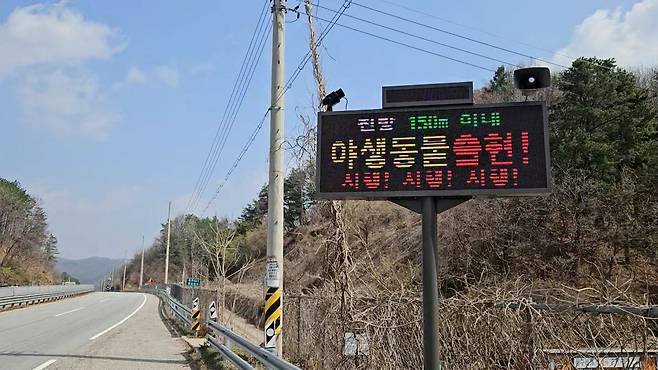 양평군 6번 국도변에 설치된 LED전광판을 통해 야생동물 감지 현황을 표시하고 있다.&nbsp; &nbsp; 포스코DX 제공