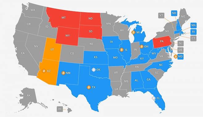 미국 주정부 비트코인 및 가상자산 비축안 입법 현황 / 사진=비트코인리저브모니터