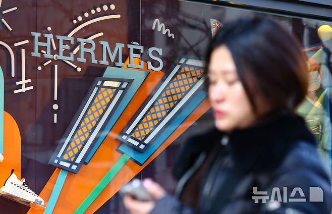 [서울=뉴시스] 황준선 기자 = 명품 브랜드 에르메스(Hermes)가 오는 3일부터 가방, 의류, 장신구 등의  제품 가격을 평균 10% 이상 인상할 것으로 알려졌다. 루이비통, 샤넬, 구찌, 프라다 등 주요 명품 브랜드들도 연초 주요 품목 가격을 인상할 전망이다. 사진은 2일 오전 서울 시내 한 에르메스 매장 모습. 2025.01.02. hwang@newsis.com