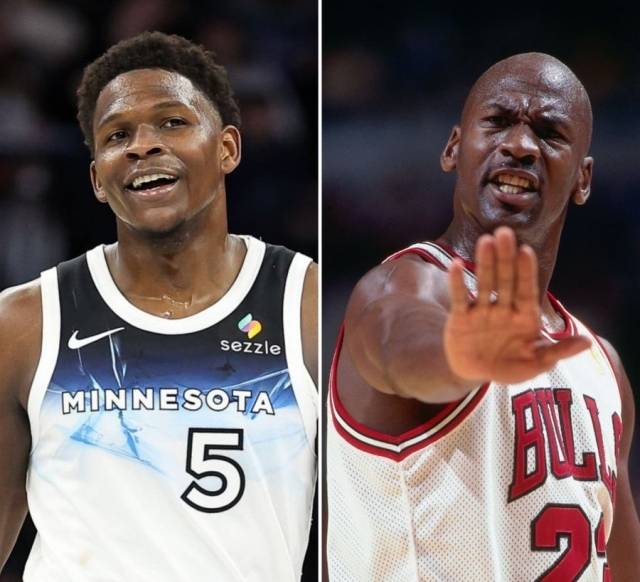 앤서니 에드워즈(좌)의 맹활약, 그 중심에는 마이클 조던이 있었다. 사진=X 제공