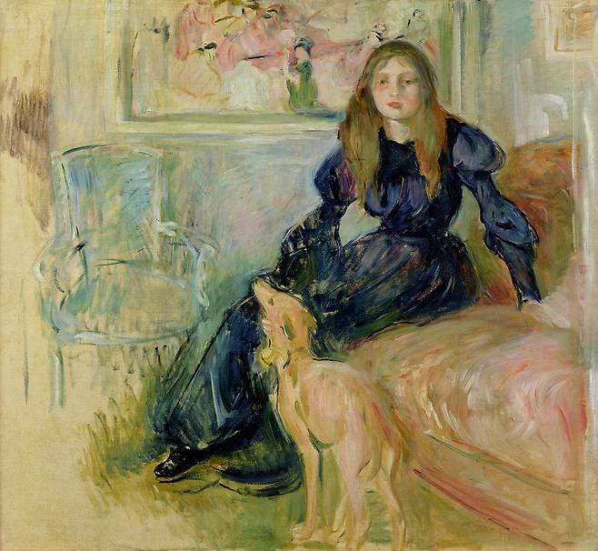 베르트 모리조, 줄리와 그녀의 그레이하운드, 1893, 캔버스에 유채, 73x80cm, 마르모탕 모네 미술관