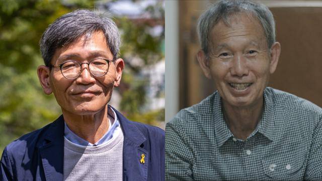 7년 동안 김장하 선생을 취재한 김주완(왼쪽) 기자와 김장하 선생. 김주완 기자·시네마달 제공