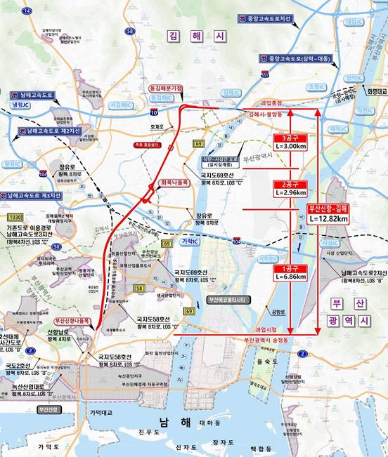 부산신항∼김해 고속도로 노선 계획도. 한국도로공사 제공