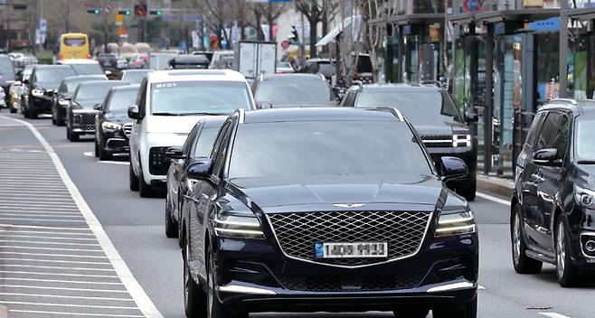 4월9일 서울시내 차량행렬 모습 ⓒ시사저널 임준선