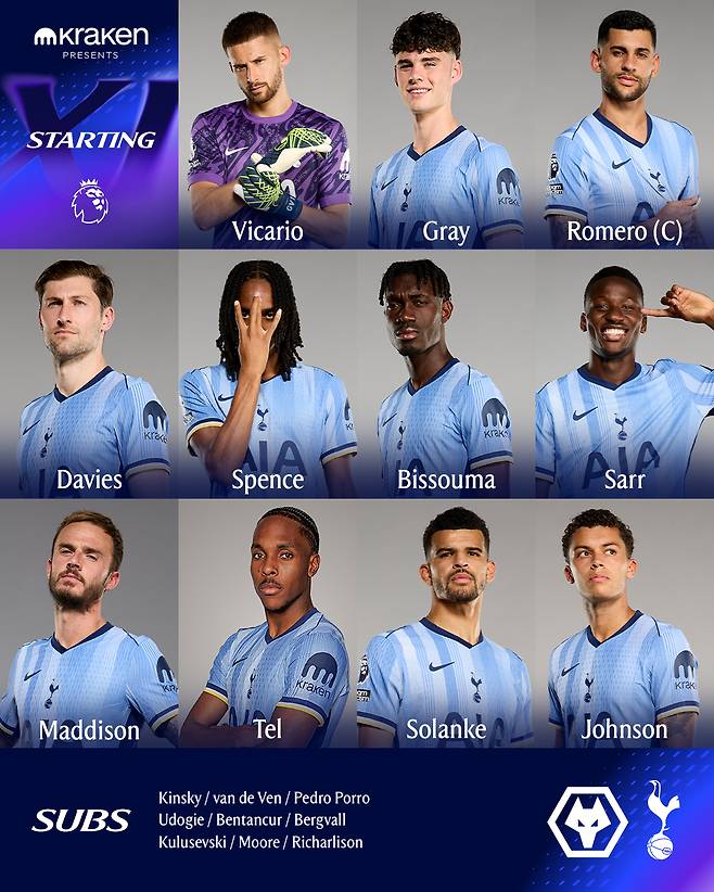 토트넘 선발 라인업. 토트넘 SNS