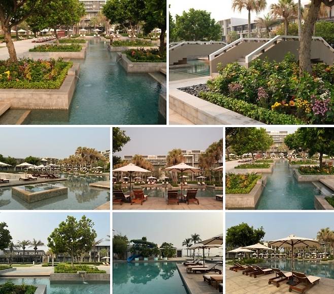 메인 수영장 모습. 여기저기 풀과 나무가 어우러져 편안한 느낌을 준다.  / 사진=홍지연 여행+ 기자