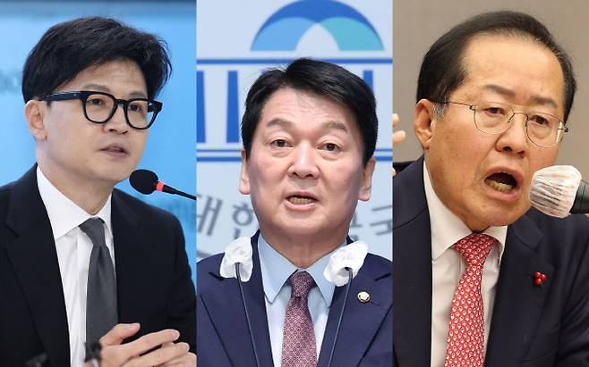 왼쪽부터 한동훈 전 국민의힘 대표, 안철수 국민의힘 의원, 홍준표 전 대구시장(사진 = 연합뉴스)