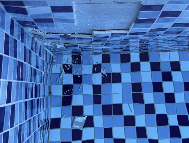 연간 회원권이 850만원에 달하는 한 5성급 호텔이 수영장 부실 관리 의혹에 휩싸였다. 26층에 위치한 수영장 내부 타일이 깨져 있고 내부 벽면이 부풀어 오른 사진이 온라인 상에 퍼지며 "무너지는 것 아니냐"는 불안감이 조성된건데 호텔 측은 "문제 없다"는 입장이다/사진=온라인 커뮤니티