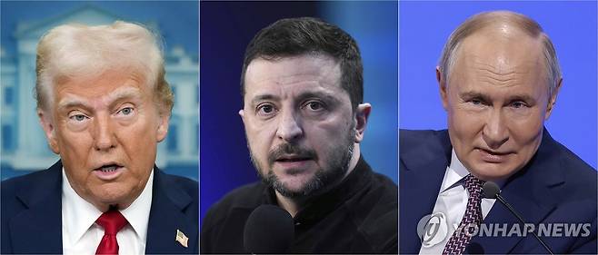 트럼프 젤렌스키 푸틴 대통령 트럼프 미국 대통령(왼쪽부터), 젤렌스키 우크라이나 대통령, 푸틴 러시아 대통령. [AP 연합뉴스 자료사진. 재판매 및 DB금지]