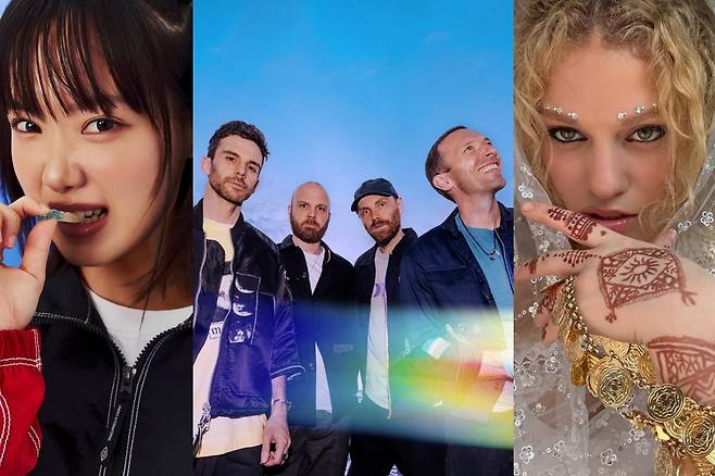 가수 한로로, 밴드 콜드플레이, 가수 엘리아나/사진=한로로SNS, 워너뮤직코리아 제공, 엘리아나 SNS