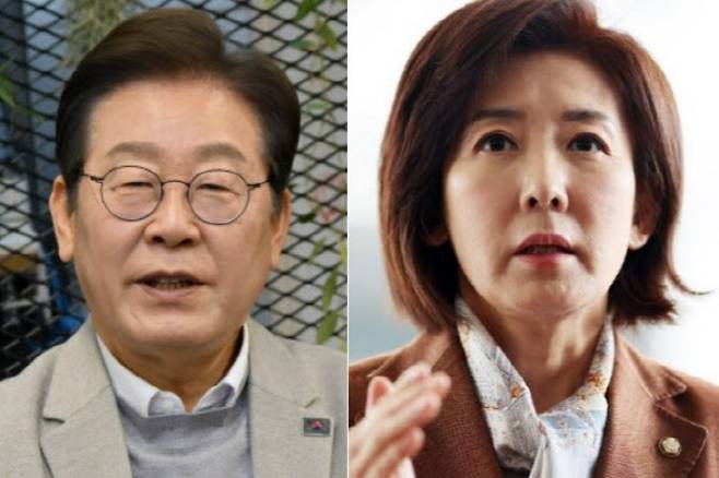 대선 후보로 나선 이재명 전 더불어민주당 대표(왼쪽)와 나경원 국민의힘 의원. (사진=연합뉴스)