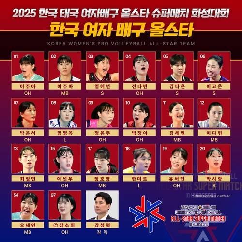 한국-태국 여자배구 올스타 슈퍼매치 한국팀 명단  [한국배구연맹 제공. 재판매 및 DB 금지]