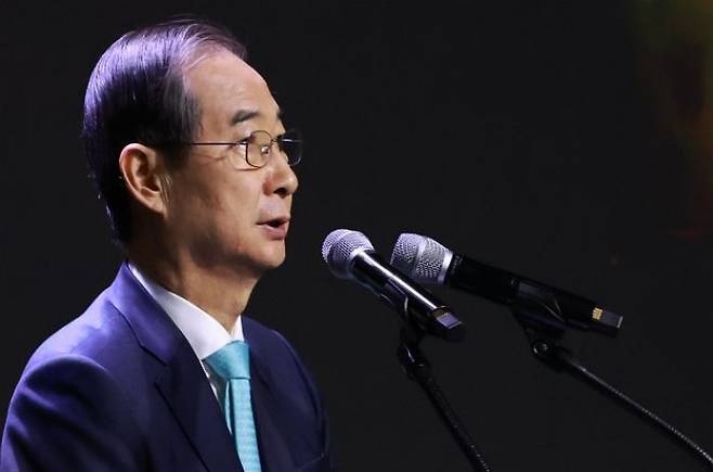 한덕수 대통령 권한대행 국무총리가 지난 11일 서울 서대문구 국립대한민국임시정부기념관에서 열린 대한민국임시정부 수립 106주년 기념식에서 기념사를 하고 있다.ⓒ연합뉴스