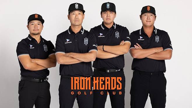 LIV골프는 내달 2일부터 사흘간 인천 잭니클라우스 골프클럽에서 첫 한국 대회를 연다. LIV골프 팀 ‘아이언헤즈GC’ 소속인 고즈마 진이치로, 케빈 나, 장유빈, 대니 리(왼쪽부터)의 팀 프로필 사진. LIV골프 제공