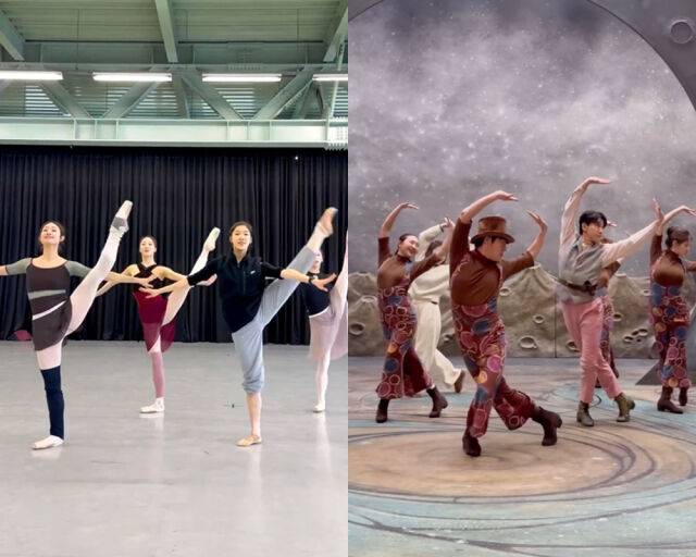 마크의 신곡 '1999'의 힙레 버전 댄스 챌린지가 유행세를 타고 있다. 세종대 무용 전공생(왼쪽)과 뮤지컬 '라이카' 배우도 챌린지 열풍에 탑승했다. /인스타그램 @_yoonda0, @j.o.n.g.w.o.n